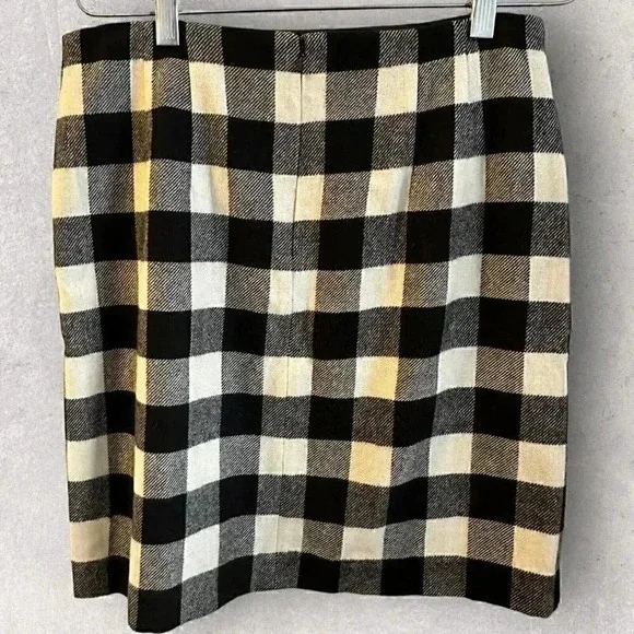 TALBOTS NWT $99 Black White Buffalo Plaid Lined Wool Blend Skirt Women's Size 8 - Picture 2 of 12